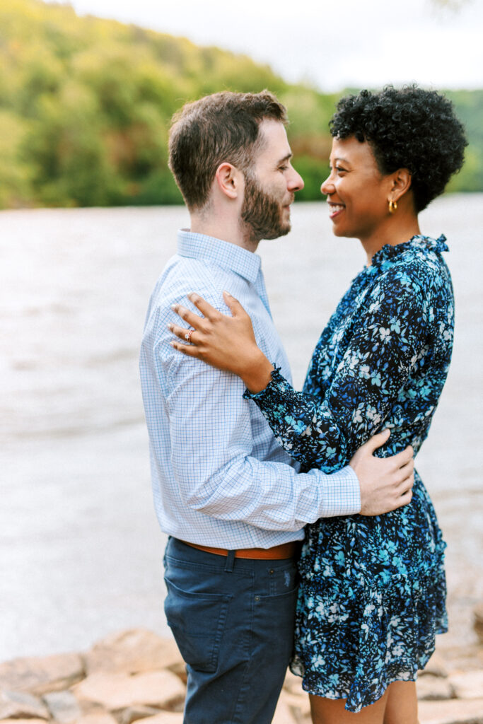 Engagement ring visible on woman's hand during a Chattahoochee Coffee Company engagement session