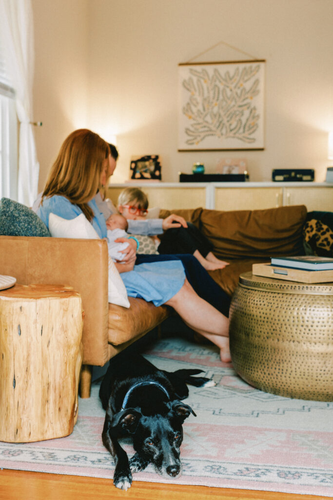 Family sitting on couch