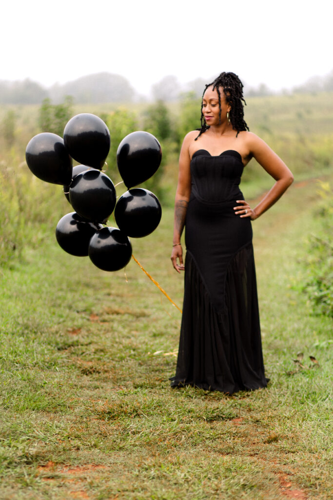 Self-love birthday session in a fog cloud among yellow flowers at Green Meadows Preserve in Marietta, Georgia